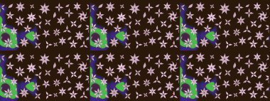 Raster illüstrasyonundaki çiçek desenli çizim. Renkli Bahar Teması eskiz kalıbı. Düz Çiçek Elementleri Tasarımı. Süslü kumaş deseni.