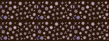 Raster illüstrasyonu. Şirin çiçekli eskiz deseni ve kahverengi renkli yapraklar, suluboya çiçek deseni, duvar kağıdı, kart veya kumaş için fayanslı.