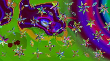 Çiçek çelengi. Raster illüstrasyonu. Kıvırcık, parlak örgü. Desen, çizim, çiçek sınırı. Güzel, parlak, pürüzsüz kumaş, tuval. Klasik eski arkaplan.