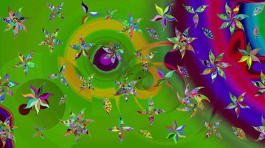 Yeşil renklerde. Yeşil renkli yeşil papatya deseni. Raster illüstrasyonu.