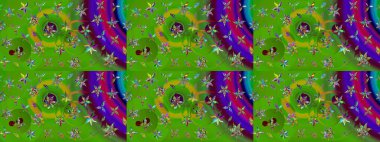 Yeşil renkli çiçekler. Renkli Bahar Teması eskiz kalıbı. Düz Çiçek Elementleri Tasarımı. Raster illüstrasyonu. Çiçekli çiçek deseni, suluboya..