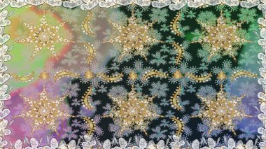 Paisleys zarif çiçek desenli dikdörtgen arka plan duvar kâğıdı illüstrasyonlu klasik stil, modern 3D çizgili sanat altın ve gri desenli çiçek yaprakları ve süslemeleri..