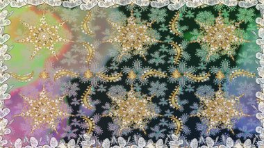 Paisleys zarif çiçek desenli dikdörtgen arka plan duvar kâğıdı illüstrasyonlu klasik stil, modern 3D çizgili sanat altın ve gri desenli çiçek yaprakları ve süslemeleri..