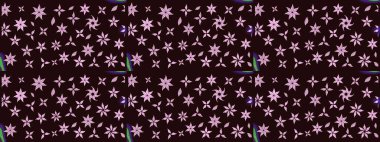 Kahverengi renkli şirin çiçek deseni. Renkli Bahar Teması eskiz kalıbı. Düz Çiçek Elementleri Tasarımı. Raster Modaya uygun kumaş deseni.