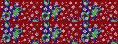 Çiçeksel çizim kalıbının yansıması. Vadinin çiçekleri kırmızı renklerde.