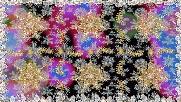 Gri renkli ve altın elementli altın desenli. Raster geleneksel oryantasyon süsü. Kusursuz klasik altın desen.