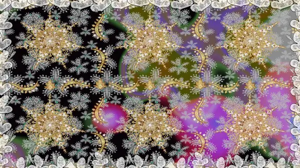 Altın elementli gri renkler. Raster illüstrasyonu. Doğu tarzı arabesk. Kusursuz altın desenli bukleler. Raster altın desen.