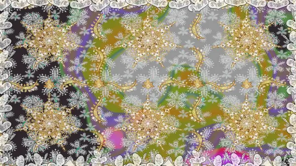 Raster altın pürüzsüz desen. Arkaplan, kumaş, altın duvar kağıdı. Düz elle çizilmiş klasik koleksiyon. Altın elementlerle gri renklerde altın desen.