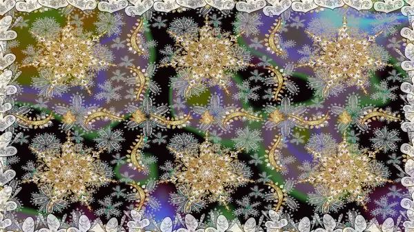 Oriental raster klasik gri ve altın desenli. Kusursuz soyut bir arkaplan. Raster illüstrasyonu.