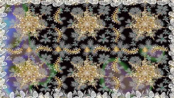 Çizgi sanatı tasarım şablonu için kusursuz sınır. Doğu tarzı element. Gri renklerdeki altın element. Altın desenli çiçek dekoru. Davetiyeler, kartlar, web sayfası için Raster illüstrasyonu.