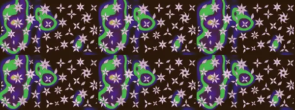 Raster illüstrasyonu. Çiçek desenli çizim. Kahverengi renkli Asyalı tekstil.