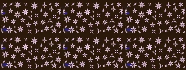 Raster illüstrasyonu. Şirin çiçekli eskiz deseni ve kahverengi renkli yapraklar, suluboya çiçek deseni, duvar kağıdı, kart veya kumaş için fayanslı.