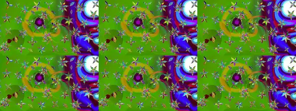 Ağaç dallı bahar çiçekleri ile desen, çiçek siluetiyle yeşil renkler. Raster deseni.