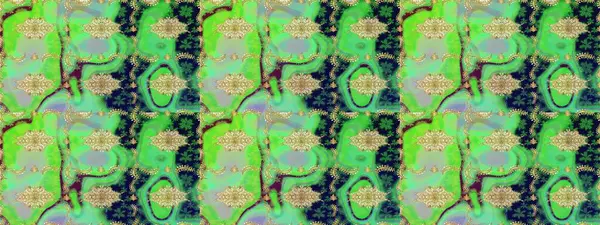 Şık bir grafik desen. Çiçek deseni. Duvar kâğıdı barok, İspanyol kumaşı. Yeşil renkte altın elementler. Çizim raster arkaplanı.