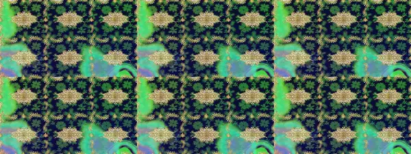 Altın karalama fantezi yapraklarından ve yeşil renkli çiçeklerden Raster soyut çiçek çelengi. El yapımı dekoratif çerçeve, albüm kapağı, tebrik kartı, klasik Art deco tarzı.