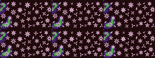 Çocuksu tasarım. Tekstil, kumaş, ambalaj, hatıra defteri için hoş bir çiçek arkaplanı. Kahverengi arka planda. Elle çizilmiş karalama çiçekleri ile Raster çizim deseni.