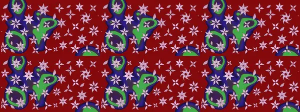 Çiçeksel çizim kalıbının yansıması. Vadinin çiçekleri kırmızı renklerde.