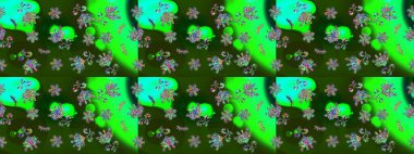 Yeşil, gri ve mavi renklerde. Çiçek buketleriyle klasik bir eskiz şekli. Raster illüstrasyonu.