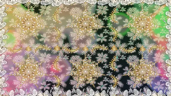 Süslü dekorasyon. Raster illüstrasyonu. Damask altın soyut çiçek nötr renklerde pürüzsüz desen.