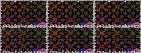 Raster illüstrasyonu. El çizimi çiçekli, soyut, pürüzsüz desen. Siyah renkte çiçekler.