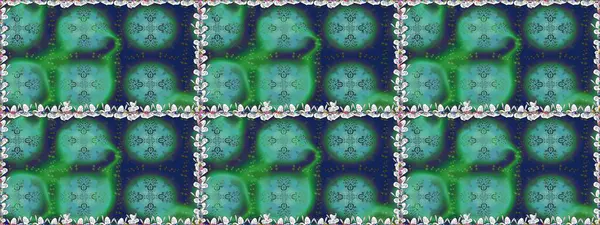 Çiçeksiz desenli arka plan, yaz çiçekleri. Düz Çiçek Elementleri Tasarımı. Renkli Bahar Temalı Kusursuz Arkaplan. Yeşil renkte çiçekler.