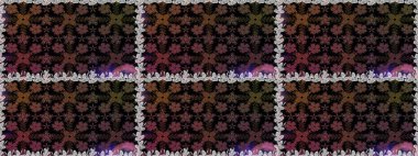 Raster illüstrasyonu. El çizimi çiçekli, soyut, pürüzsüz desen. Siyah renkte çiçekler.