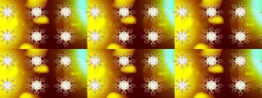 Raster illüstrasyonu. Renkli arka planda izole tatlı kar taneleri. Soyut mandala ya da tuhaf kar tanesi çizgisi sanat tasarımı.