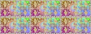 Tarafsız renklerde Royal retro. Kusursuz desenli altın elementler. Raster illüstrasyonu. Kart, duvar kağıdı, ambalaj ve tekstil için klasik tasarım. Klasik çiçek dokusu. Altın şablon.