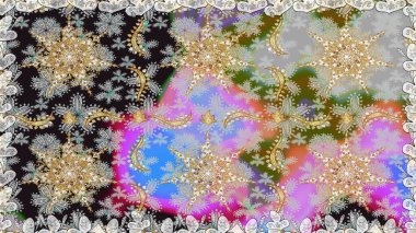 Gri renkli ve altın elementli altın desenli. Raster oryantal süs. Kusursuz altın desen.