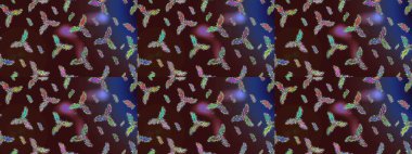 Siluet kar tanecikleri, izole edilmiş kahverengi, mor ve mor renkler. Düz dizayn. Grafiksel element dekorasyonu. Kar Tanesi Mozaik ikonu. Sembol kışı, donmuş, Noel, yeni yıl tatili. Raster tasarımı.