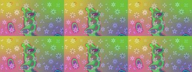 Elle çizilmiş çiçek desenli Raster çizimi. Çocuksu tasarım. Tekstil, kumaş, ambalaj, hatıra defteri için hoş bir çiçek arkaplanı. Yeşil arkaplanda.