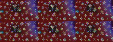 Raster - stok. Eskiz arkaplan modeli. Yapraklı çiçekler ve kırmızı renkli papatya çiçekleri..