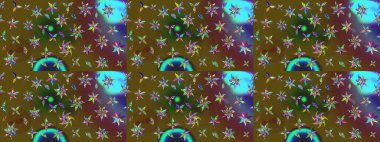 Sevimli çiçek raster deseni. Renkli Yaz Temalı eskiz kalıbı. Yeşil renkli çiçekler. Düz Çiçek Elementleri Tasarımı.