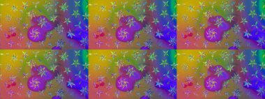 Raster illüstrasyonu. Mor renkli şirin çiçekler. Moda baskısı, albüm, ambalaj kağıdı ve duvar kağıdı için zarif dekoratif süslemeler. Küçük çiçekli basit bir çiçek çizimi..