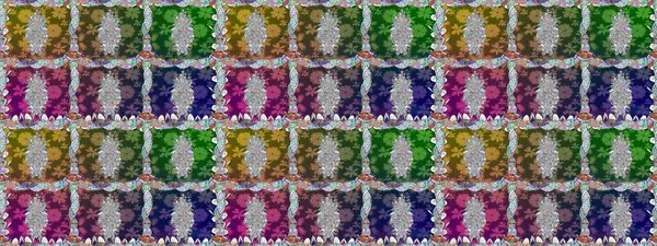 Düz Çiçek Elementleri Tasarımı. Renkli Bahar Temalı Kusursuz Arkaplan. Raster illüstrasyonunda kusursuz çiçek deseni. Yeşil renkte çiçekler.