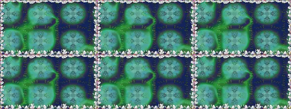 Çiçeksiz desenli arka plan, yaz çiçekleri. Düz Çiçek Elementleri Tasarımı. Renkli Bahar Temalı Kusursuz Arkaplan. Yeşil renkte çiçekler.