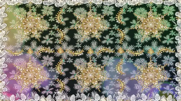 Klasik raster şablonu. Tekrarlayan elementlerle kusursuz soyut arkaplan. Gri ve altın desenli.