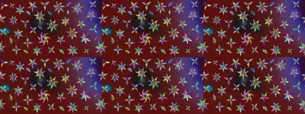 Raster - stok. Eskiz arkaplan modeli. Yapraklı çiçekler ve kırmızı renkli papatya çiçekleri..