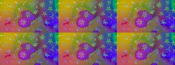 Raster illüstrasyonu. Mor renkli şirin çiçekler. Moda baskısı, albüm, ambalaj kağıdı ve duvar kağıdı için zarif dekoratif süslemeler. Küçük çiçekli basit bir çiçek çizimi..