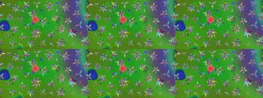 Raster illüstrasyonu. Moda baskısı, albüm, ambalaj kağıdı ve duvar kağıdı için zarif dekoratif süslemeler. Yeşil renkte şirin çiçekler. Küçük çiçekli basit bir çiçek çizimi..