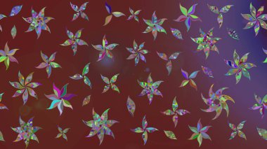 Parlak renkli çiçekleri ve kahverengi renkli yaprakları olan harika bir çiçek deseni. Moda baskıları için zarif bir şablon. Modern çiçek arkaplanı. Halk stili.