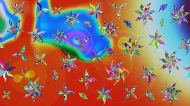 Çiçek desenli çizim. Raster illüstrasyonu. Asya tekstil tarzında. Turuncu renkli çiçekler. Renkli Bahar Teması eskiz kalıbı. Düz Çiçek Elementleri Tasarımı.