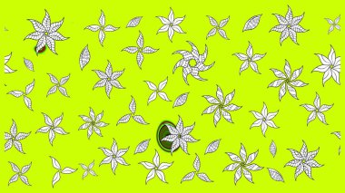 Çiçek desenli çizim. Raster illüstrasyonu. Asya tekstil tarzında. Yeşil renkli çiçekler. Raster illüstrasyonu.