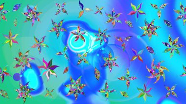 Suluboya çiçekli çiçek deseni. Raster illüstrasyonu. Mavi renkte Asya tekstili.