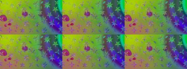 Kumaş, tekstil, duvar kağıdı baskısı için. Eski usul. Renkli desenli eskiz deseni, yeşil çiçekler ve dekoratif elementlerle. Eskiz geçmişi. Raster illüstrasyonu.