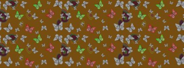 Renkli kelebeklerin eskiz geçmişi. Raster illüstrasyonu. Albüm için resim. Kahverengi renkte sanat kelebekleri.