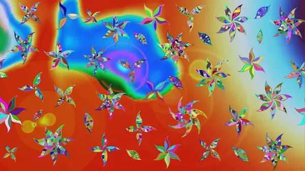 Çiçek desenli çizim. Raster illüstrasyonu. Asya tekstil tarzında. Turuncu renkli çiçekler. Renkli Bahar Teması eskiz kalıbı. Düz Çiçek Elementleri Tasarımı.