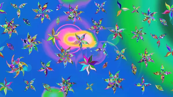 Raster illüstrasyonundaki çiçek desenli çizim. Mavi renkli çiçekler. Renkli Yaz Temalı eskiz kalıbı. Düz Çiçek Elementleri Tasarımı.