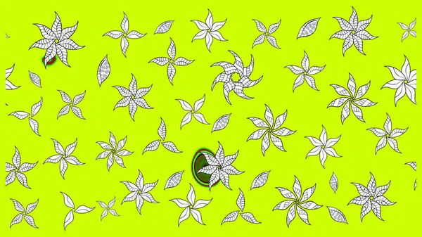 Çiçek desenli çizim. Raster illüstrasyonu. Asya tekstil tarzında. Yeşil renkli çiçekler. Raster illüstrasyonu.