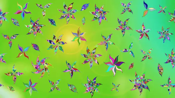 Çiçek deseni. Yeşil renkte çiçek çizimi. Şatafatlı bahar bahçesi dokusu. Raster illüstrasyonu. Yeşil renkte çiçekler.